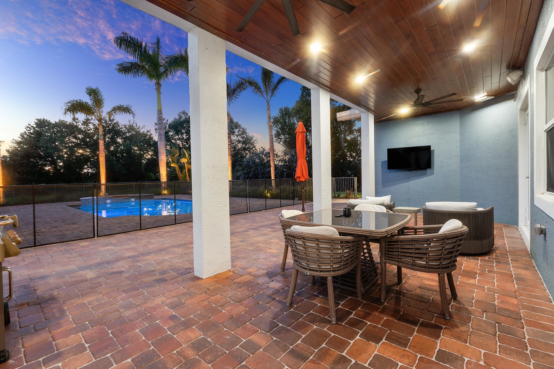 Covered Balcony with pool views