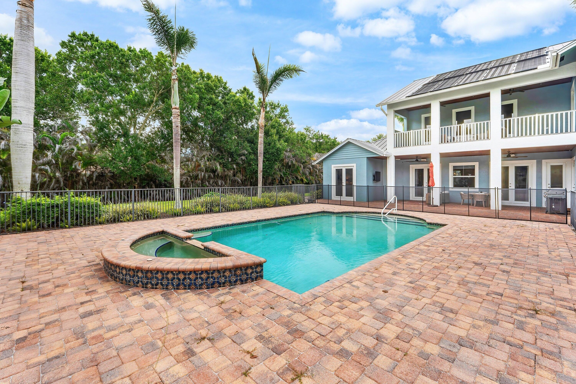 Solar heated & salt chlorinated fenced pool
