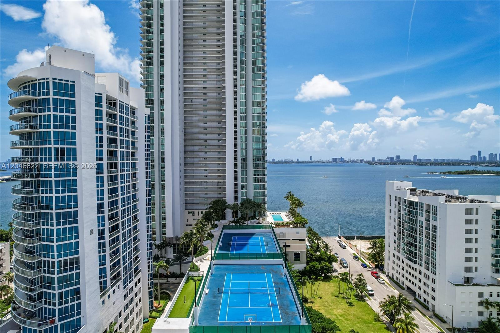 Bird's-eye view of the tower and Biscayne Bay shoreline