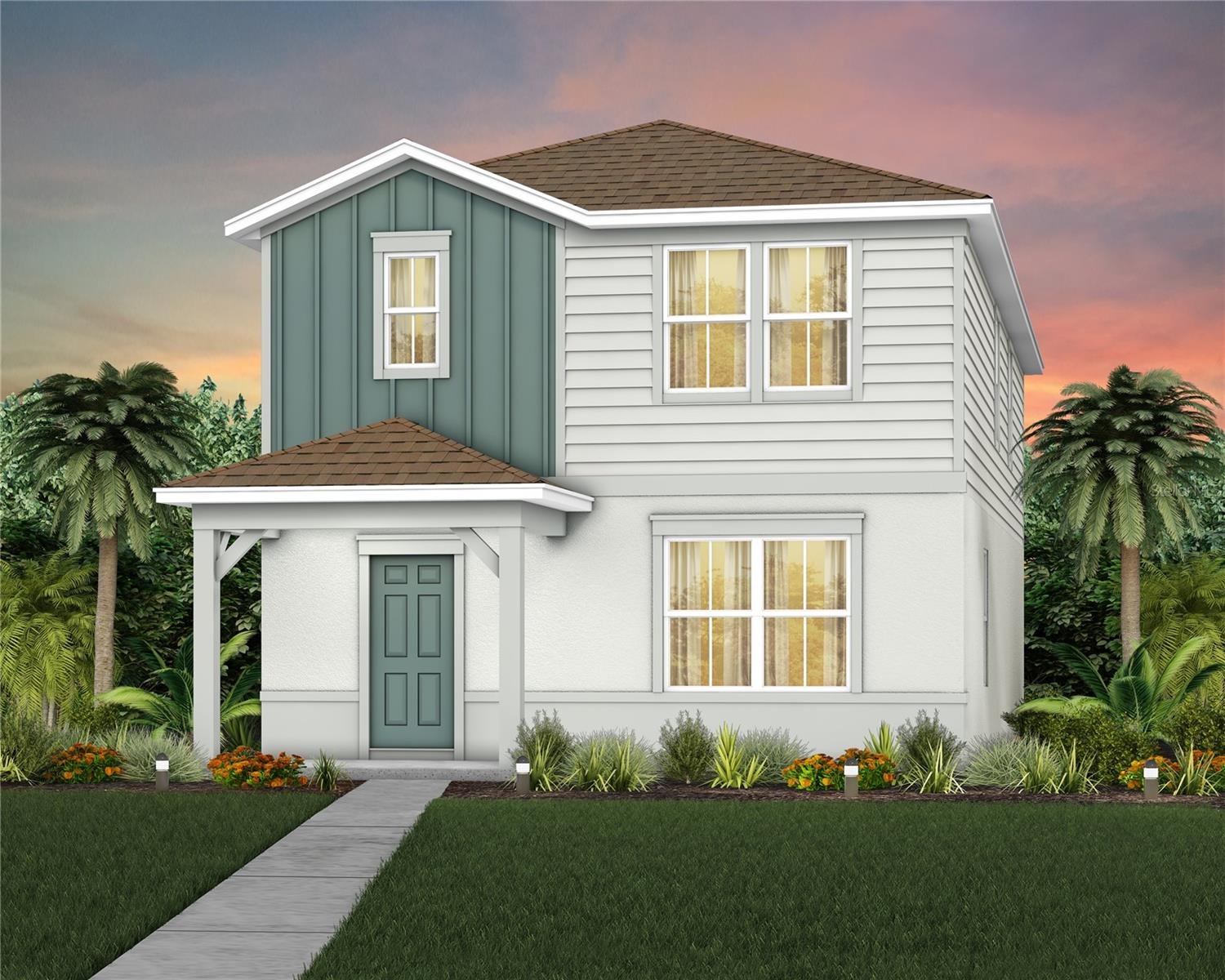 Exterior Design. Artistic rendering for this new construction home. Pictures are for illustrative purposes only. Elevations, colors and options may va