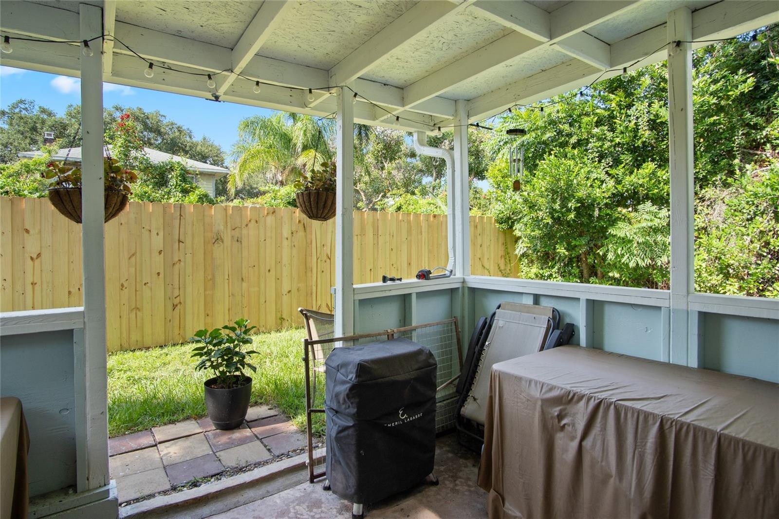 A covered patio for the one unit.