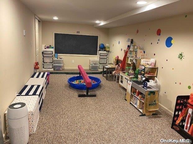 Rec room featuring carpet and recessed lighting