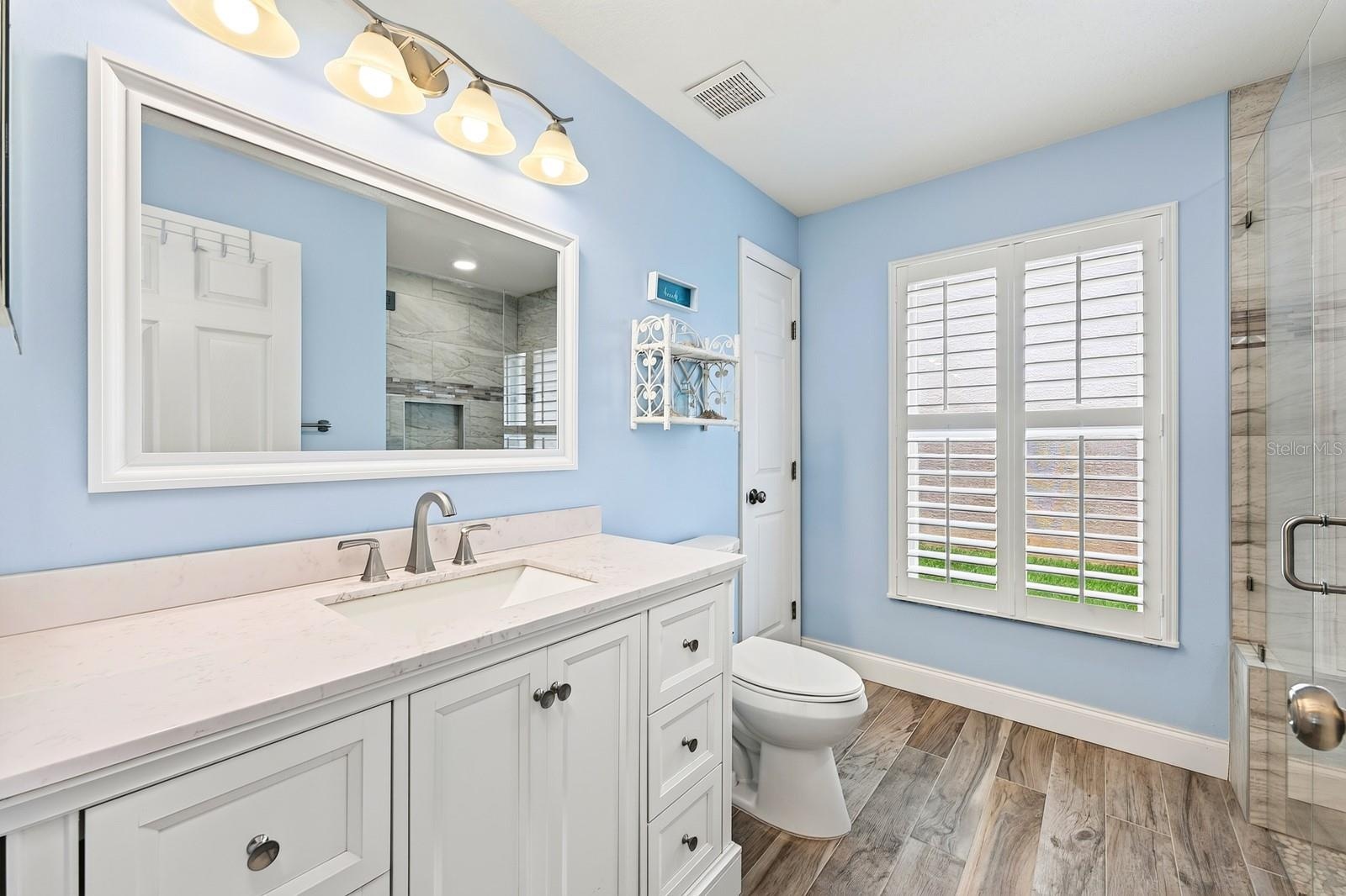 The second full bath has been RECENTLY REMODELED.