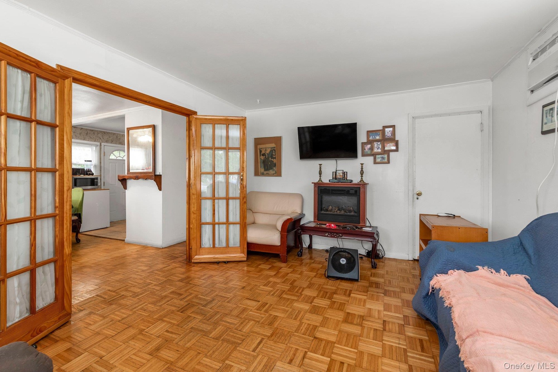 spacious living room with french doors