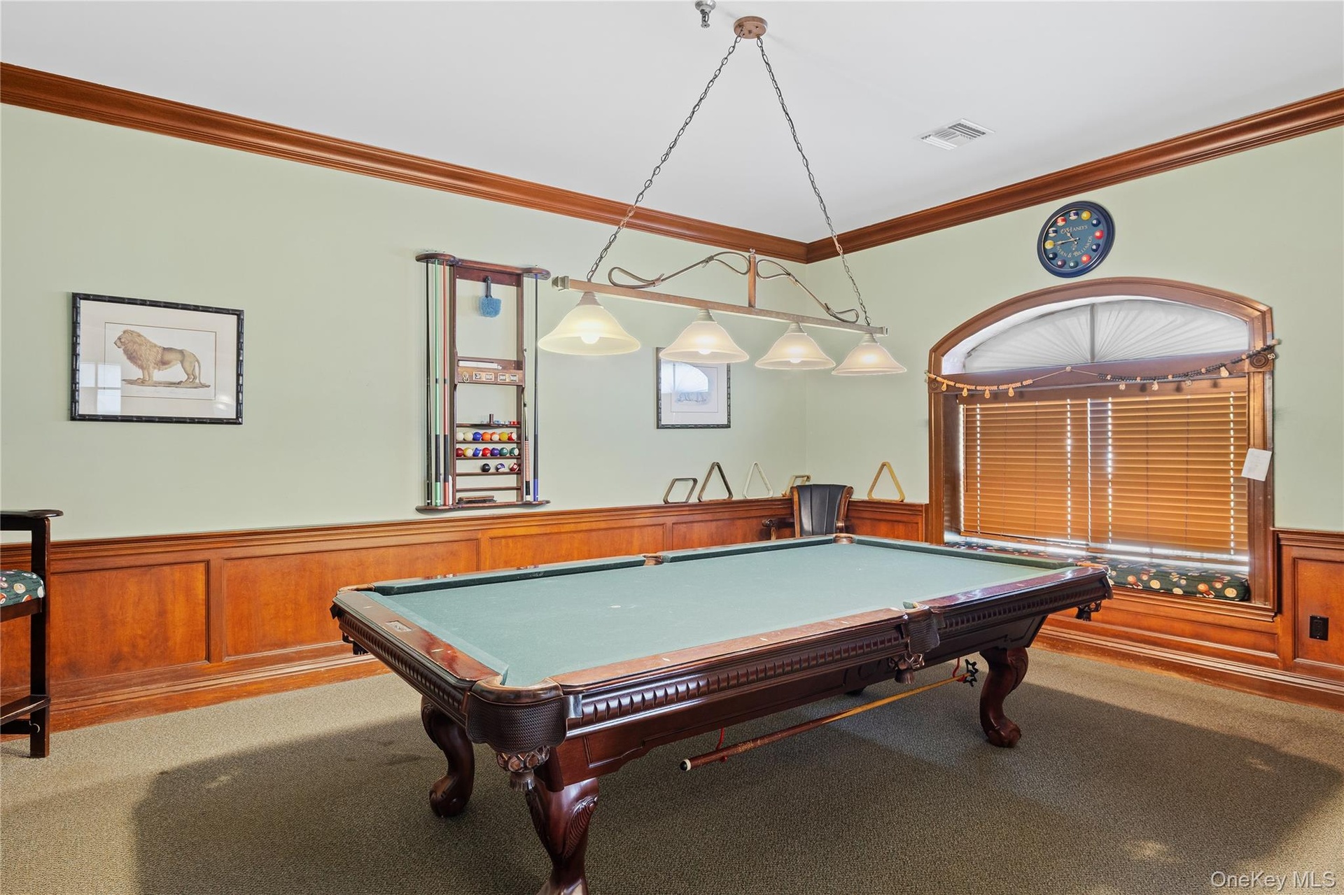 Recessed panel wood wainscoting and crown molding