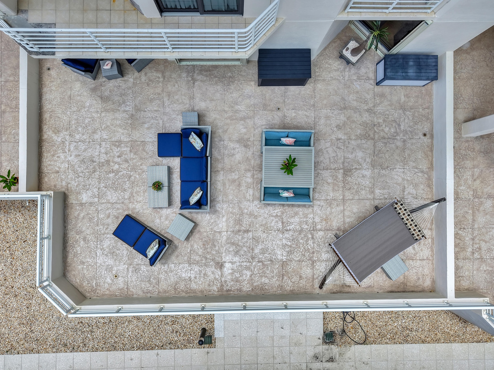 Birds-Eye View of Exceptional Patio (approximately 1,100 sq ft), private outdoor terrace. An impressive extension of the condo with abundant space for