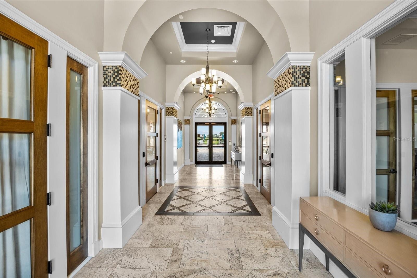 Elegant Clubhouse Entrance with Timeless Architectural Details