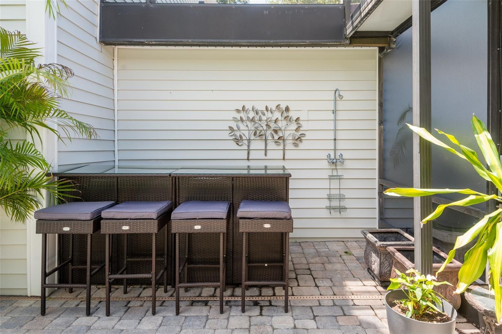 Outdoor entertaining area bar and out door shower