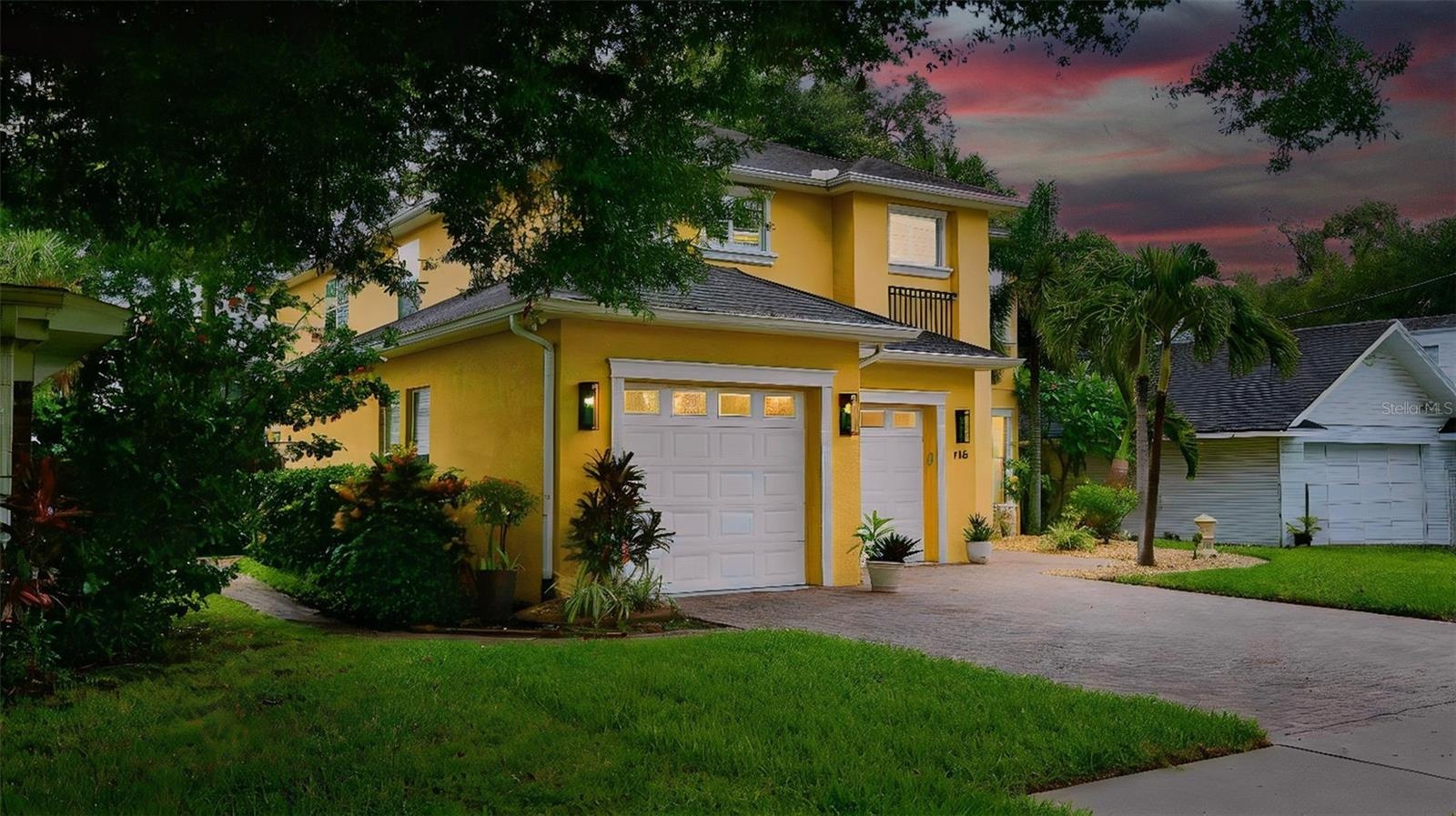 Beautiful accent lighting and home at night.
