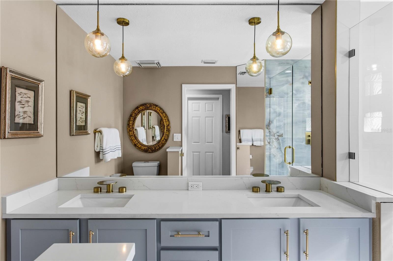 This gorgeous bathroom was completely redone.