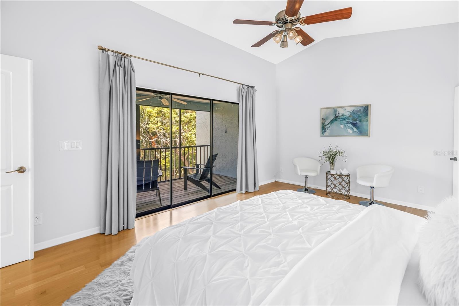 Primary Bed Suite includes screened and covered private porch for coffee, reading, wine.  very private space.