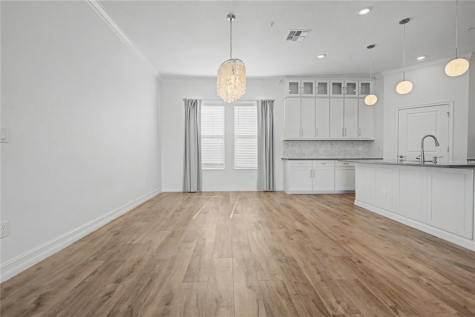 Second-level dining area with an open, inviting layout.