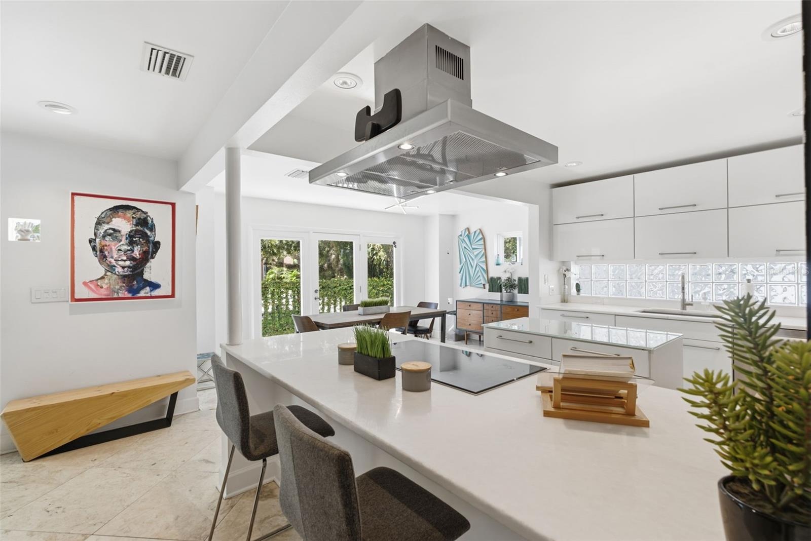 Open kitchen, dining, living concept