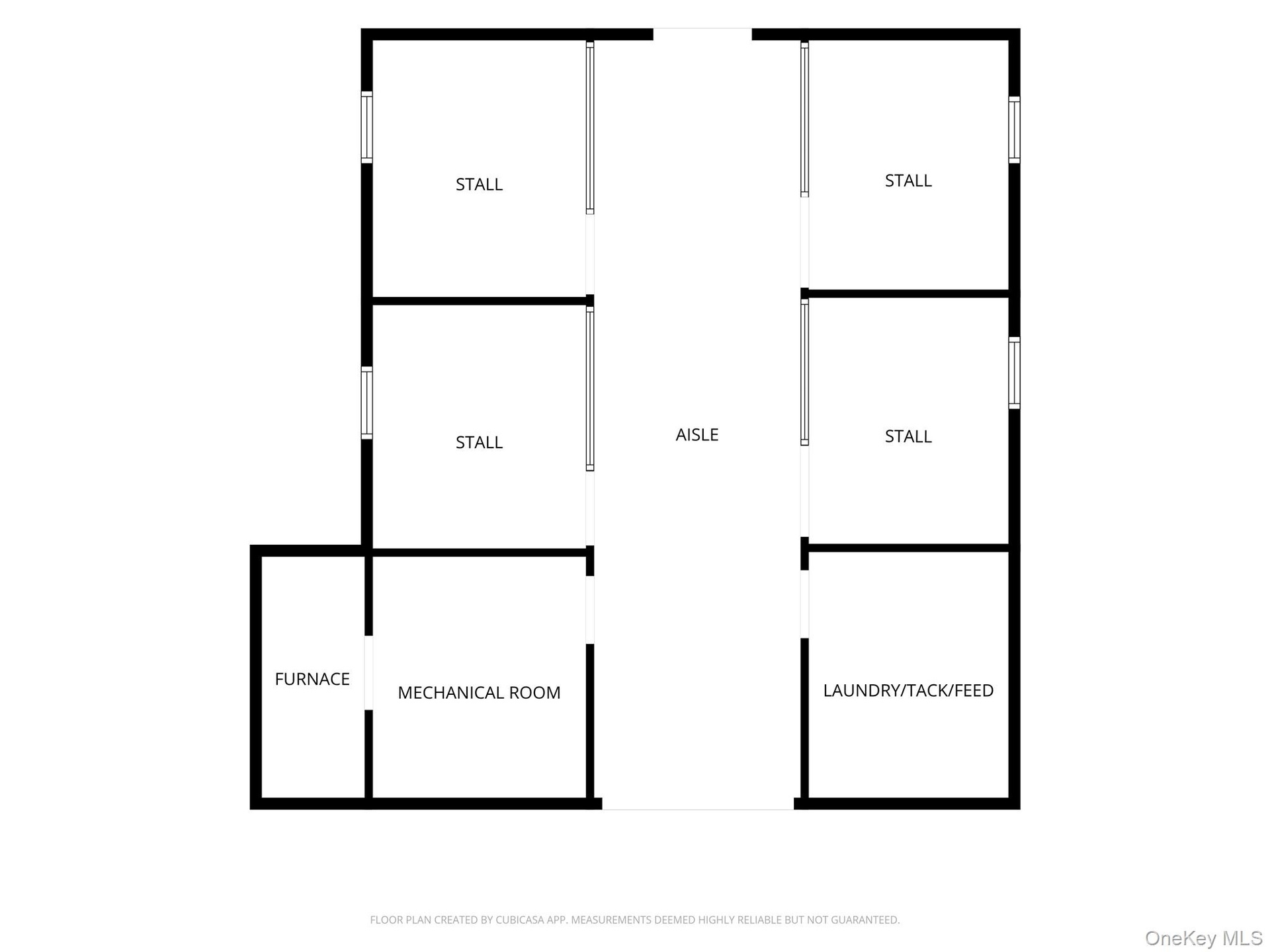 Floor plan of the interior of the barn. 4 exterior stalls are not shown.