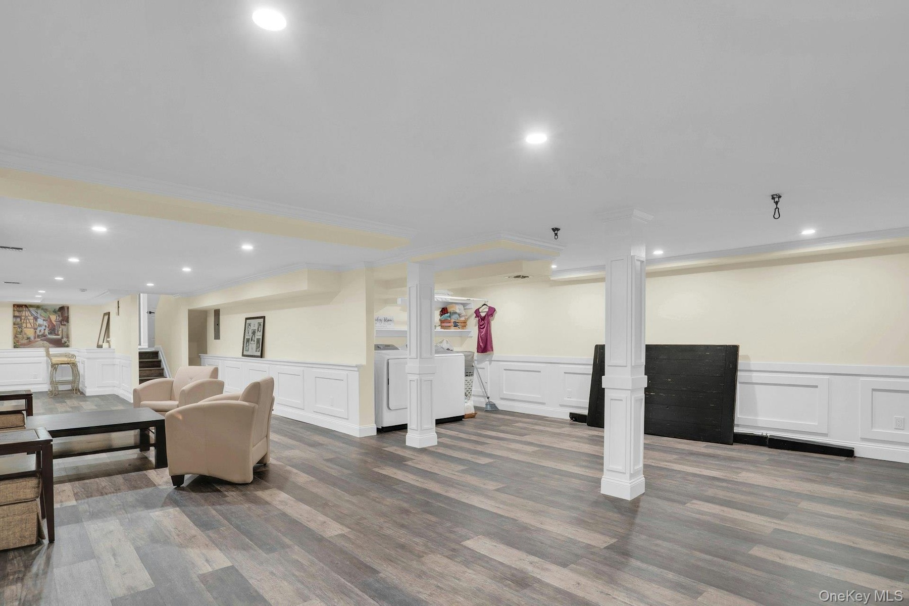 Really nice finished basement with laundry down here.