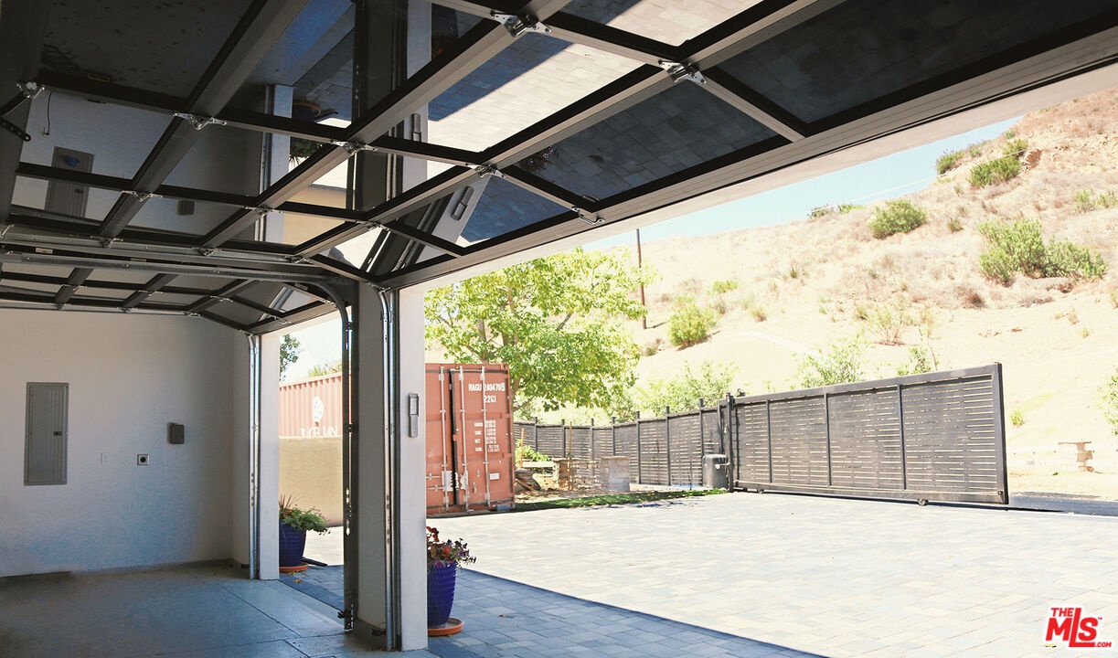 view from inside open garage