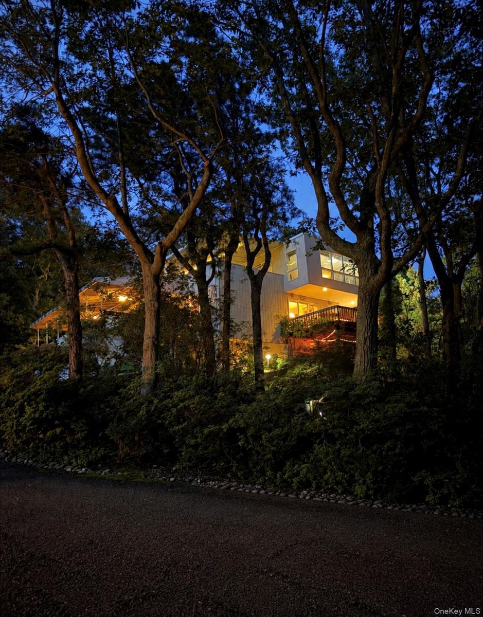 Evening view looking up driveway