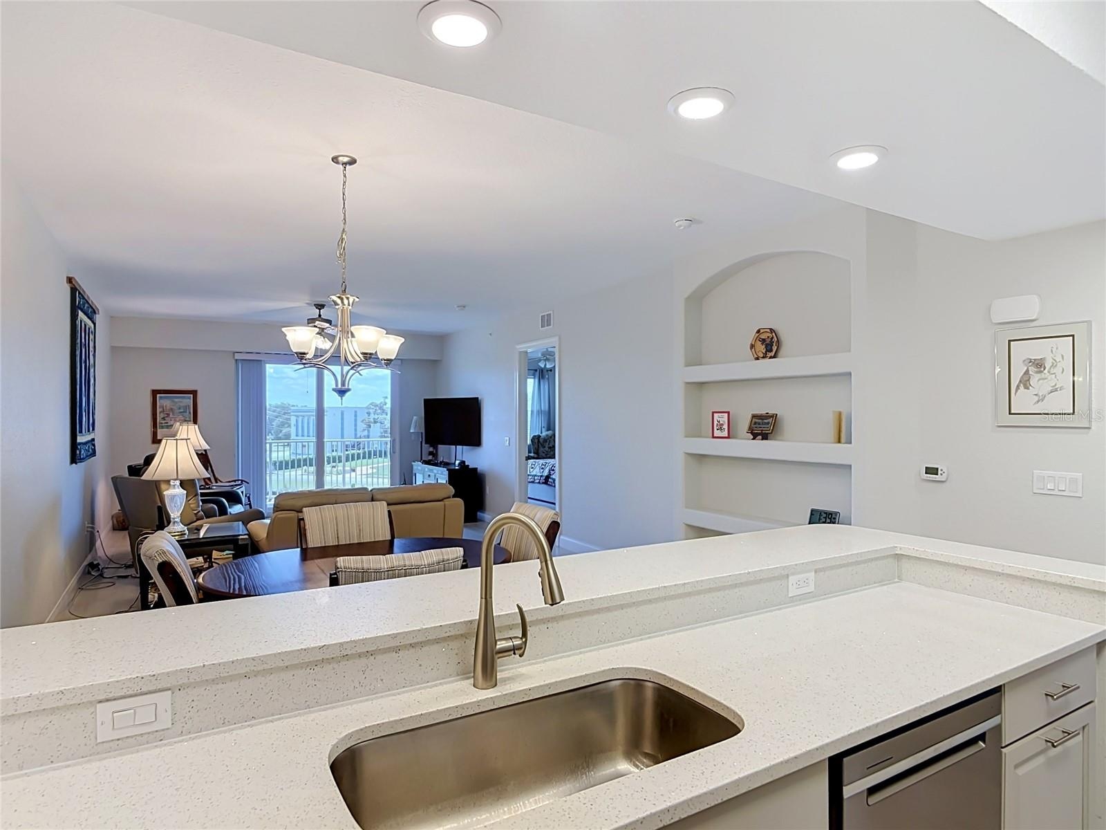Kitchen Overlooking Dining area and Living Room