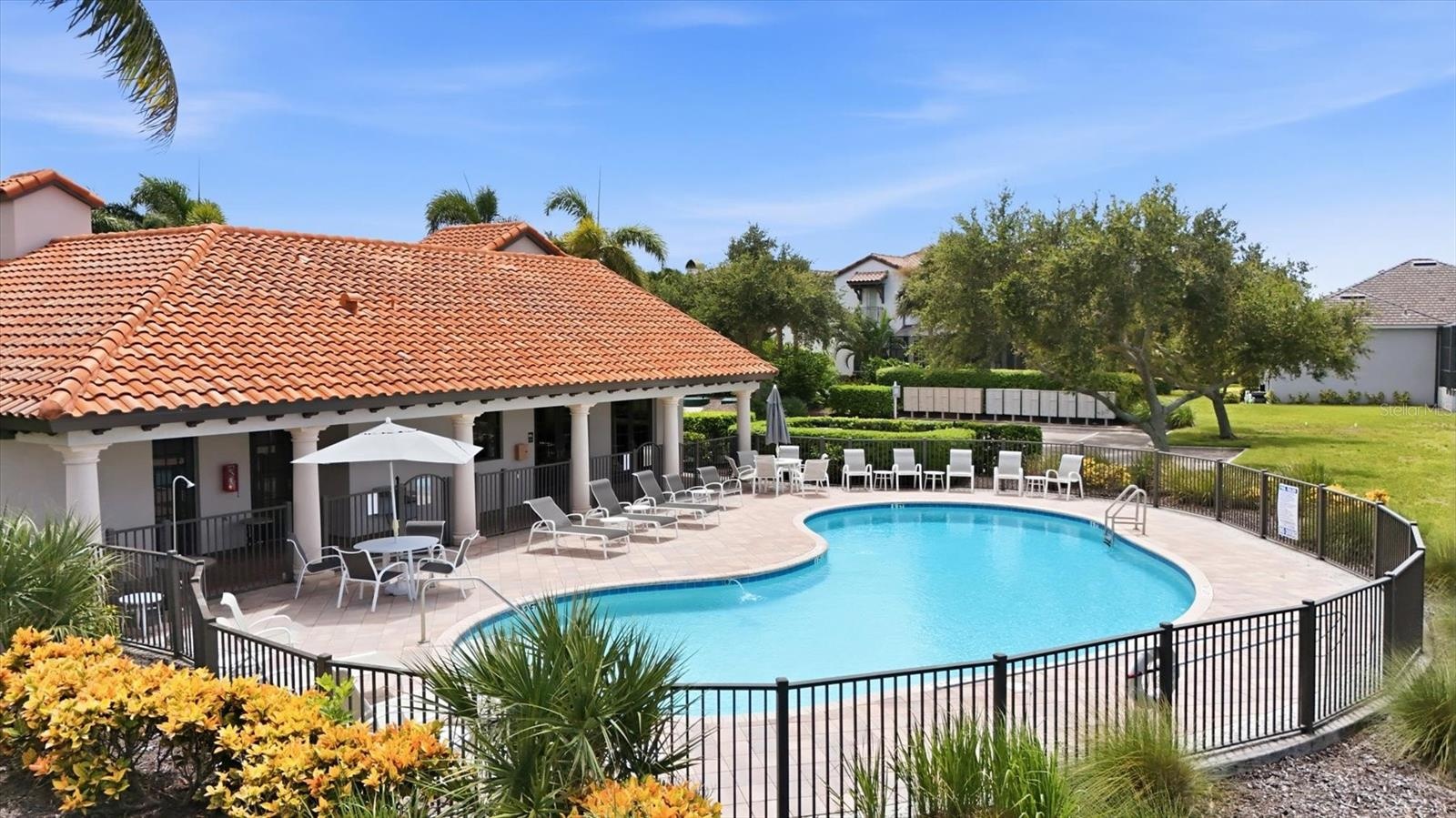 community lakehouse with pool