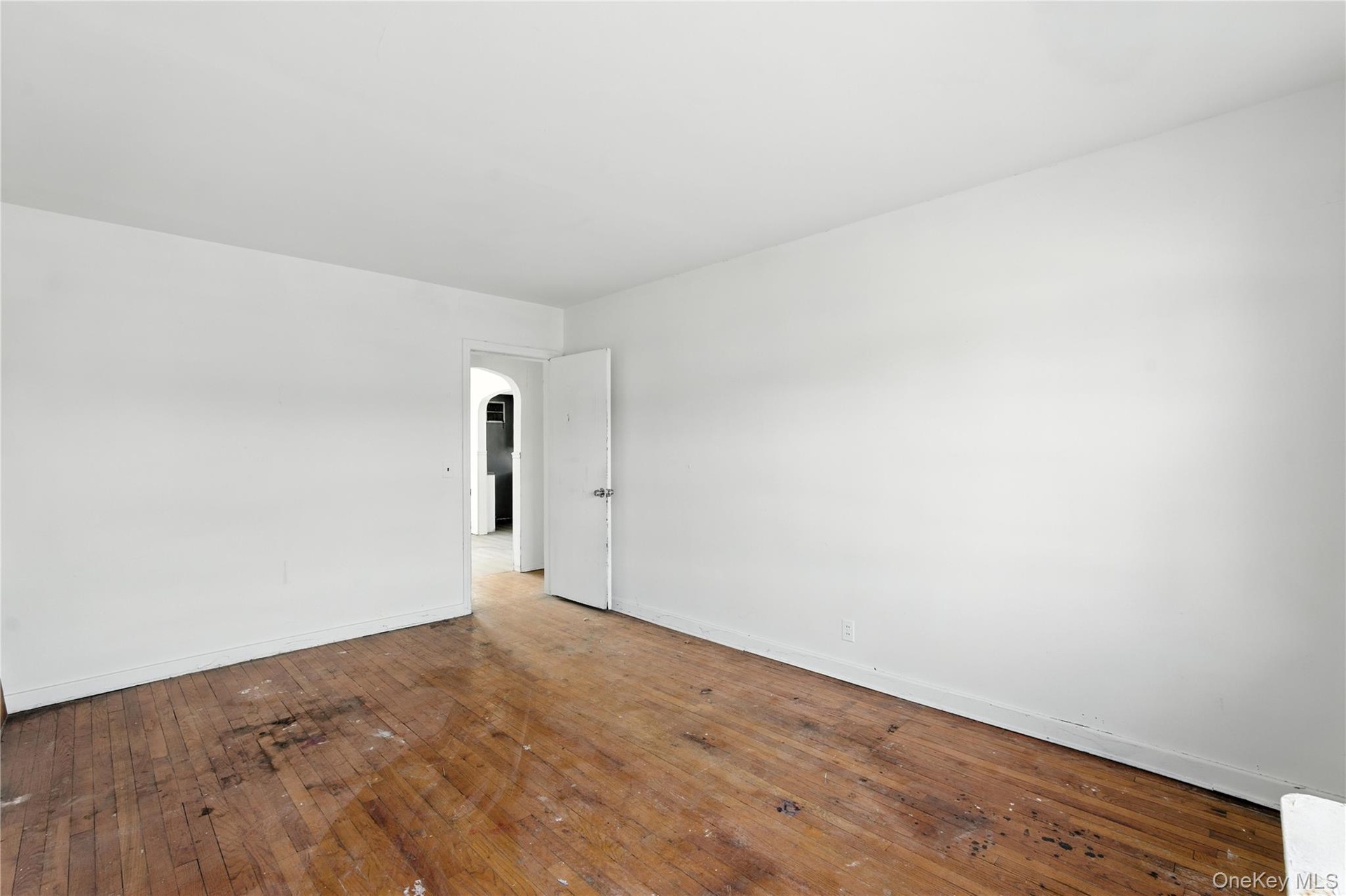 Spare room featuring wood-type flooring and arched walkways