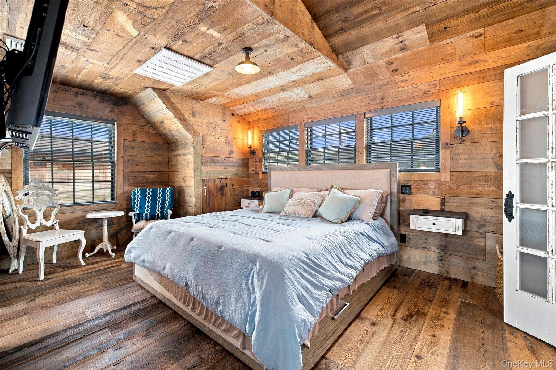 Wood-paneled walls and ceilings throughout