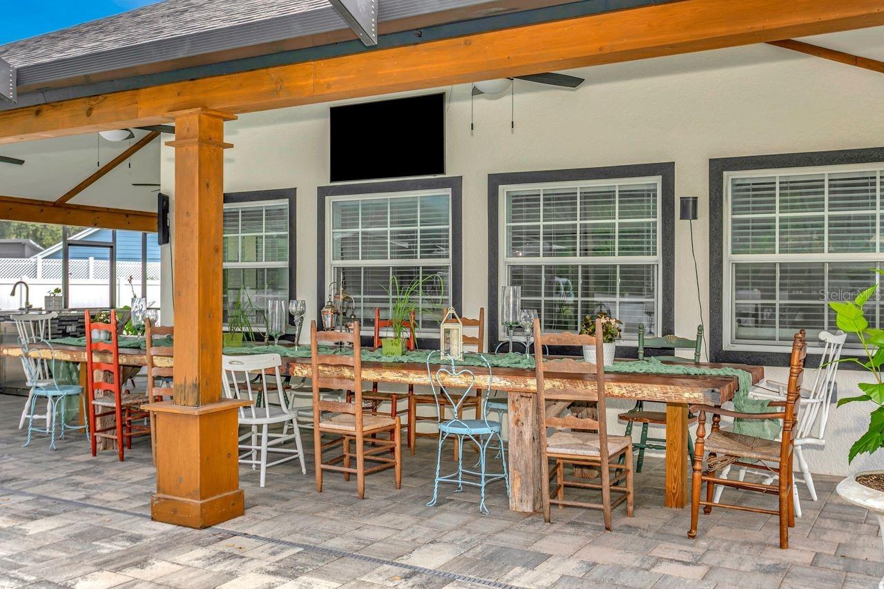 Expansive Covered Rear Lanai large enough to fit a "GRAND" seating table for Friends & Family to gather. It's the perfect Entertainment setting.
