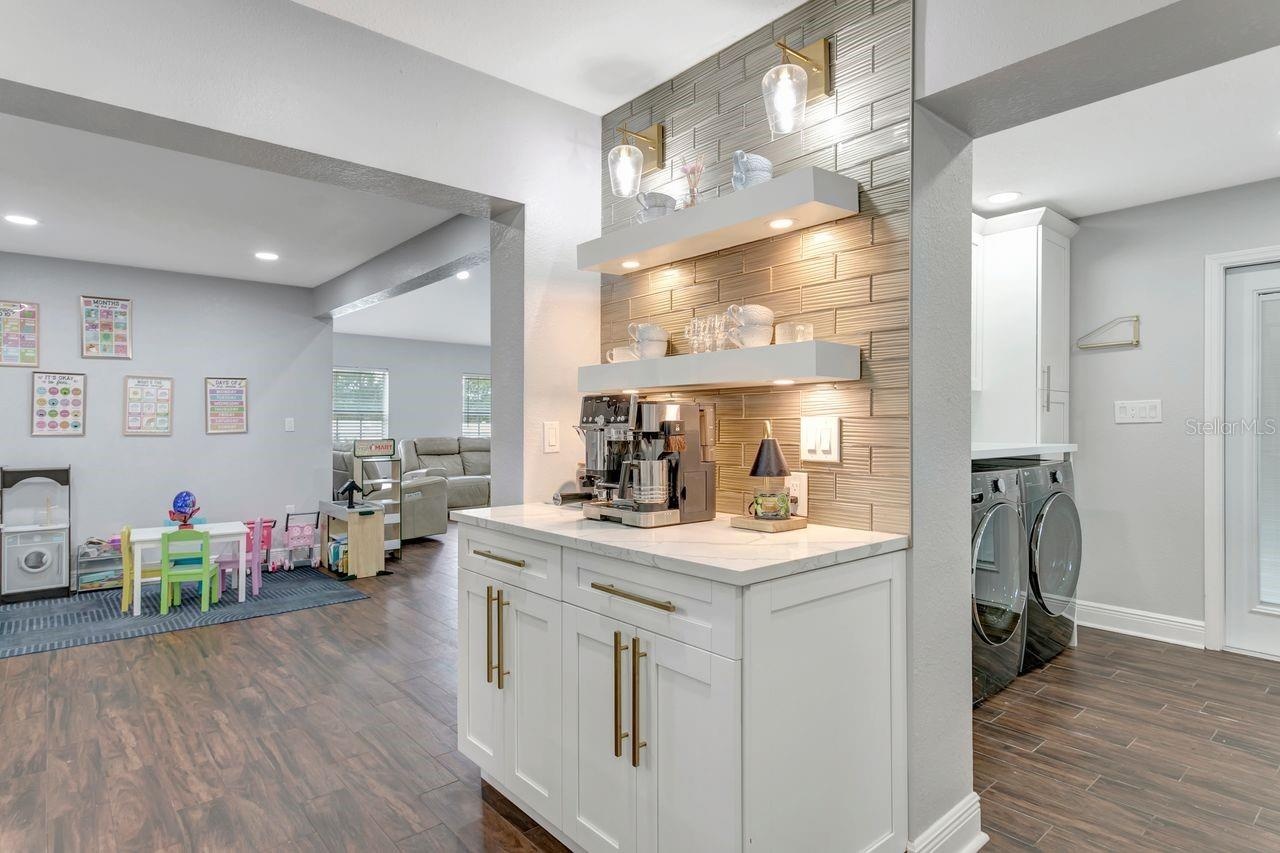Coffee Bar with Accent Wall & Shelving and/or Dry Bar