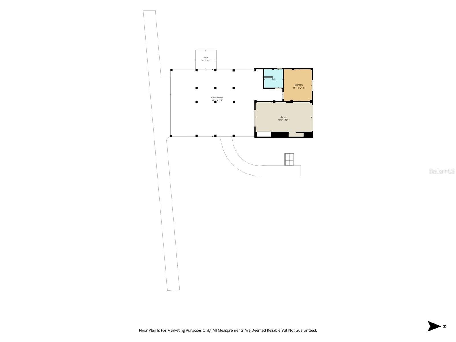 First-Floor Floor Plan – Covered Patio, Guest/Flex Room, Full Bath & Garage