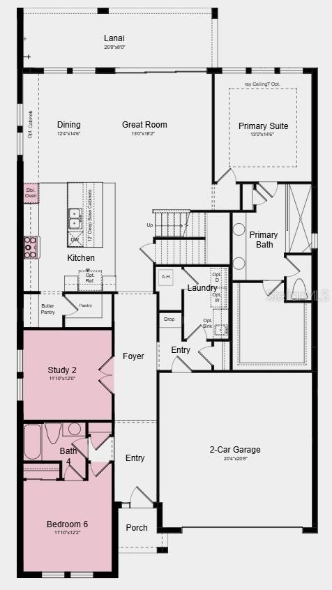 First Floor Plan - Additional Highlights Include: extended flooring on main level into primary bedroom and closet.