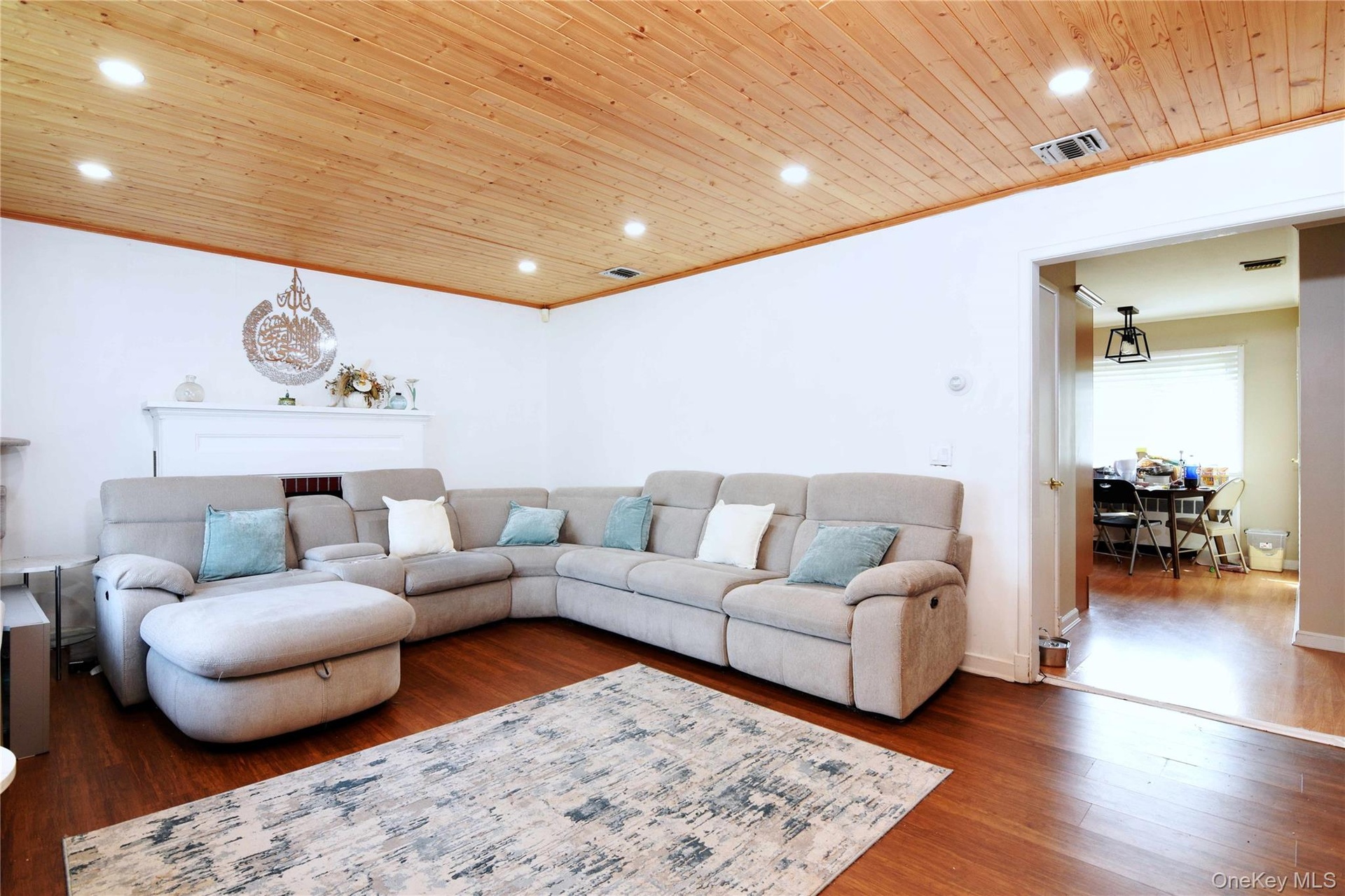 Hardwood floors with fireplace