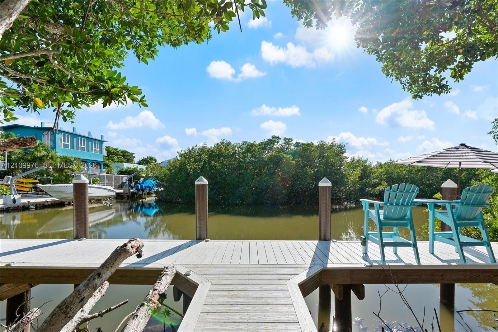 Private wooden dock featuring structural pilings and water access
