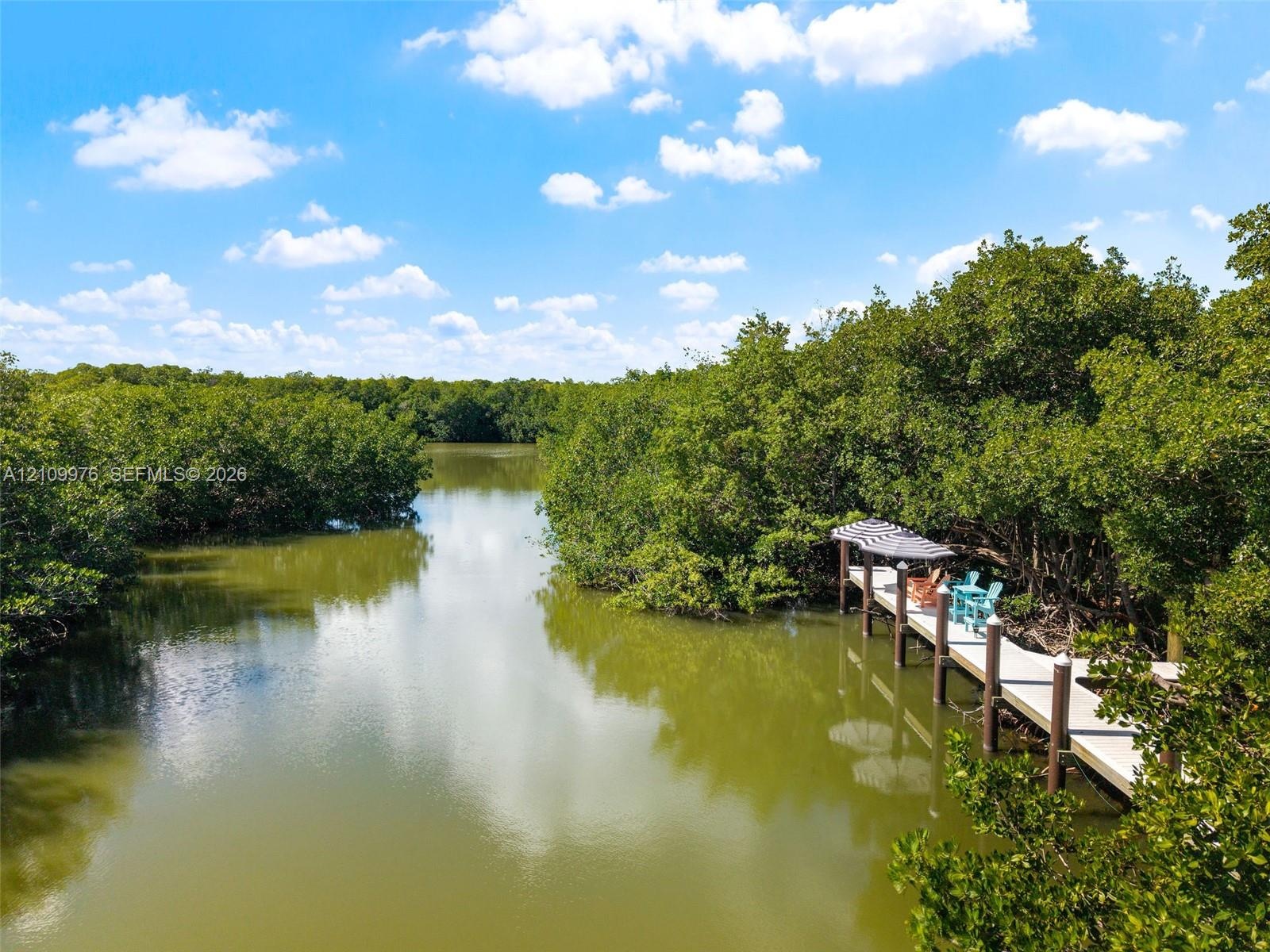 Private waterfront dock featuring wooden decking, sturdy pilings, and a covered pergola