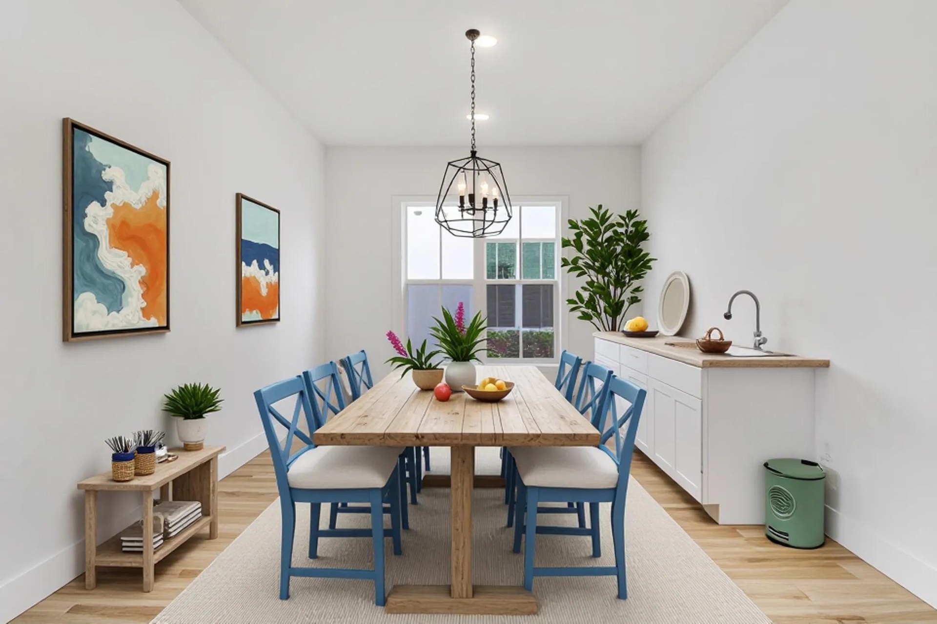 Built-in white cabinetry with a light-tone countertop, integrated sink, and tile flooring