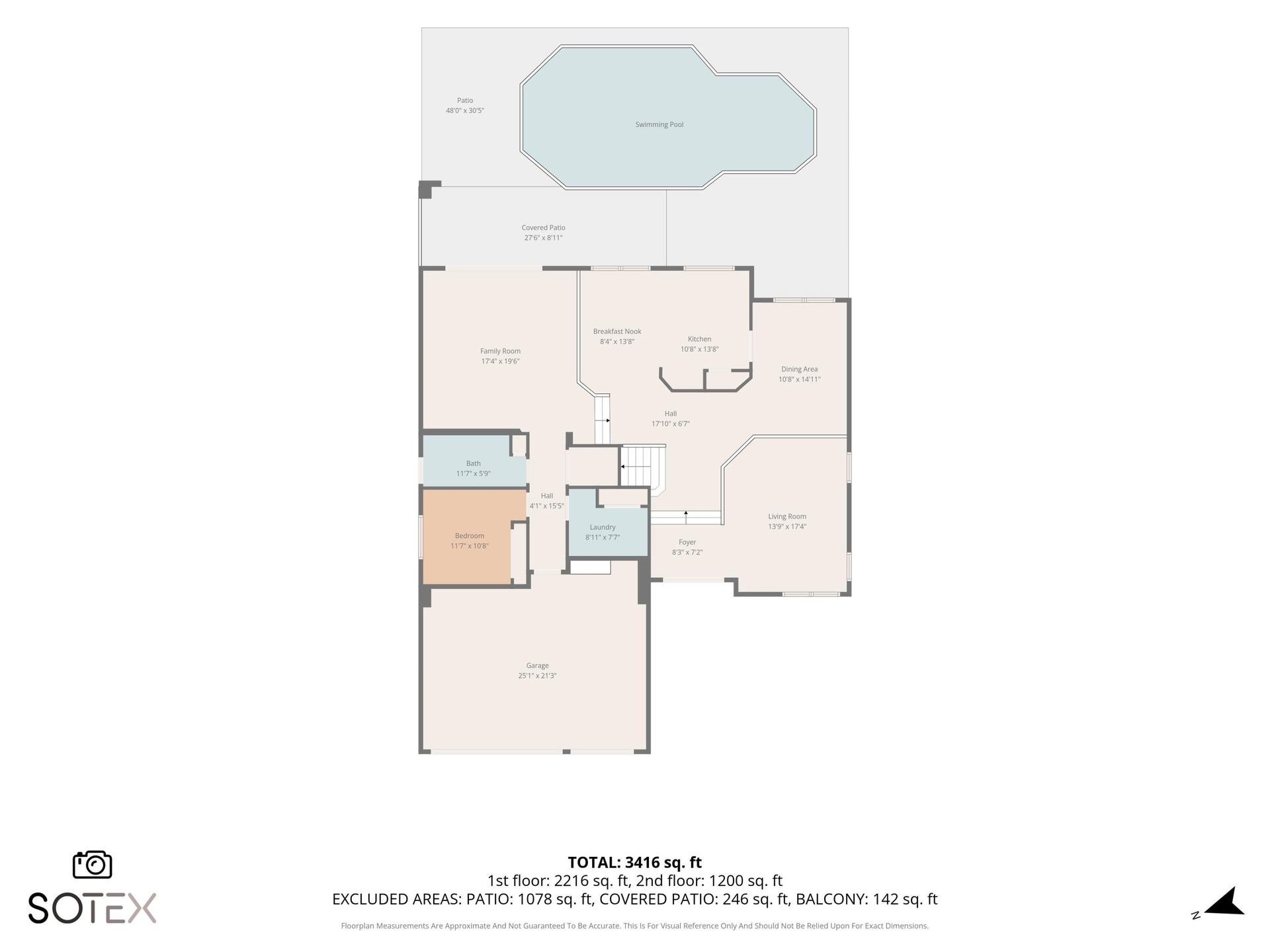 Detailed layout of the main level, featuring expansive living and entertaining spaces, kitchen, bedroom, bathroom, three-car garage, and access to the