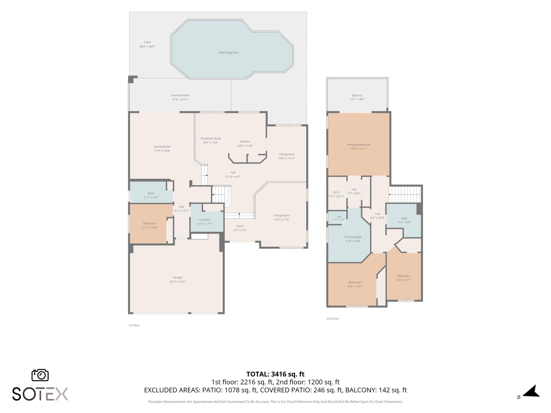 Comprehensive floor plan illustrating both levels of this spacious four-bedroom, three-bathroom residence, including the living areas, three-car garag