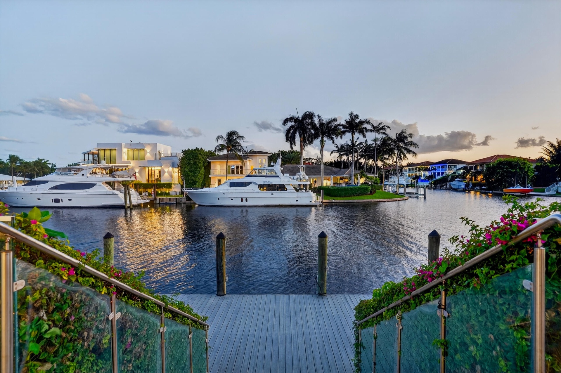 VIEW FROM POOL TO DOCK AT SUNDOWN