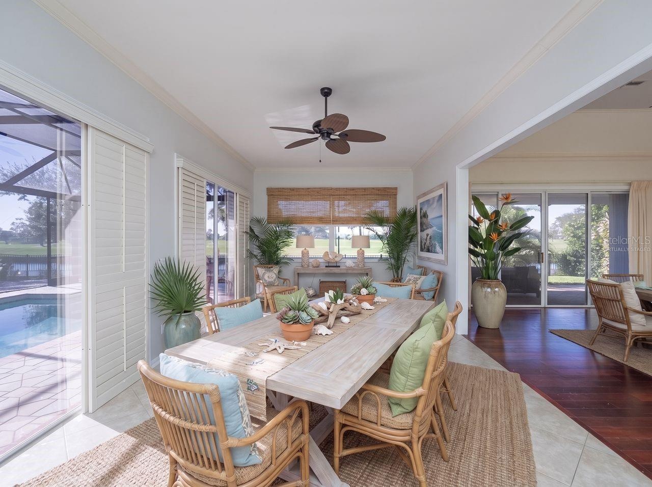 family room virtually staged as a dining area