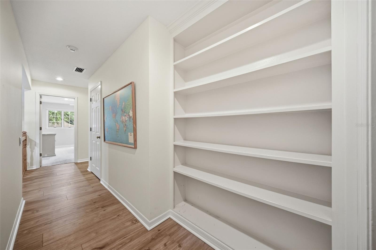 Built-In Bookcase and Second Floor Hallway