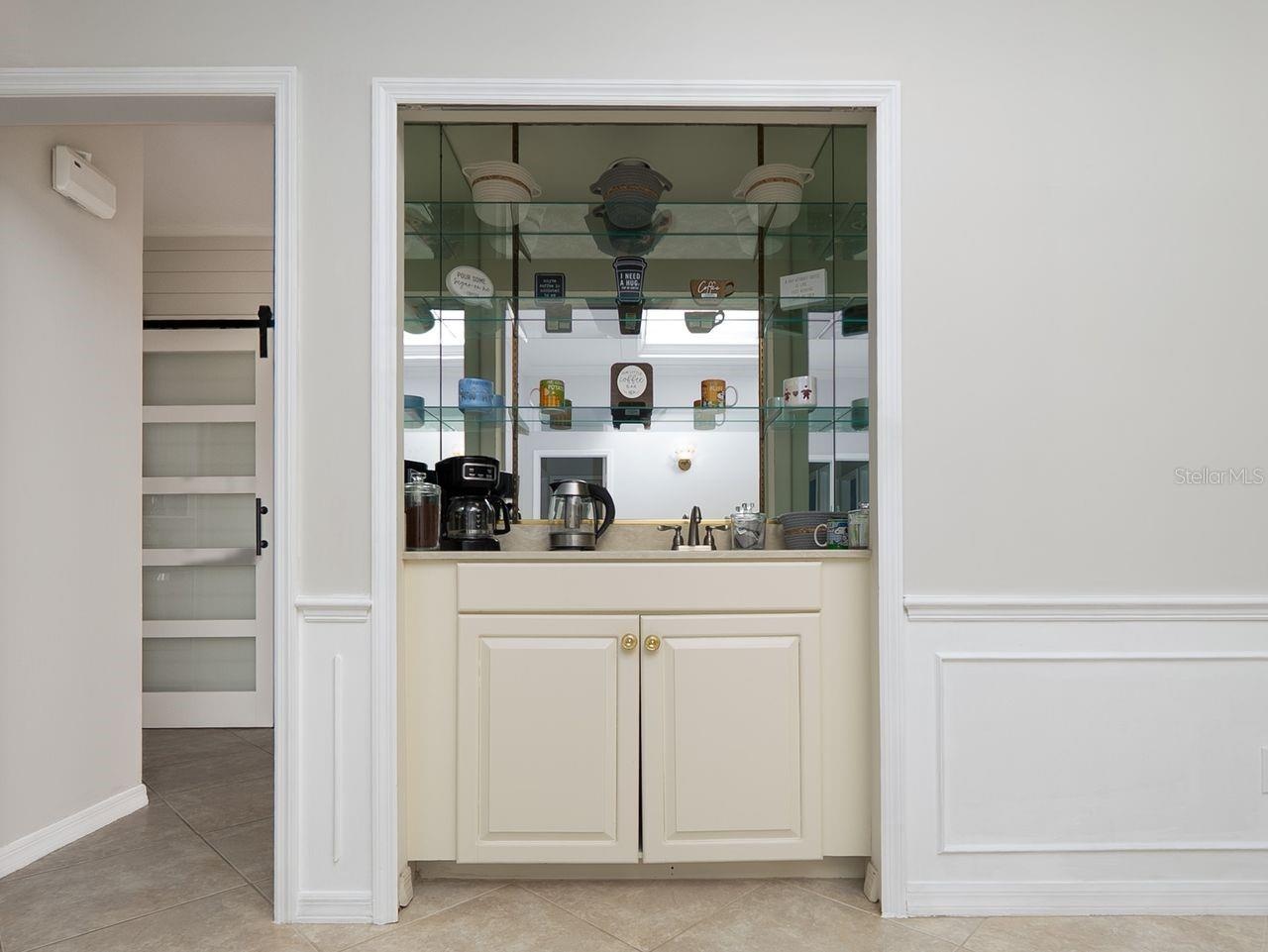 Wet bar in dining room