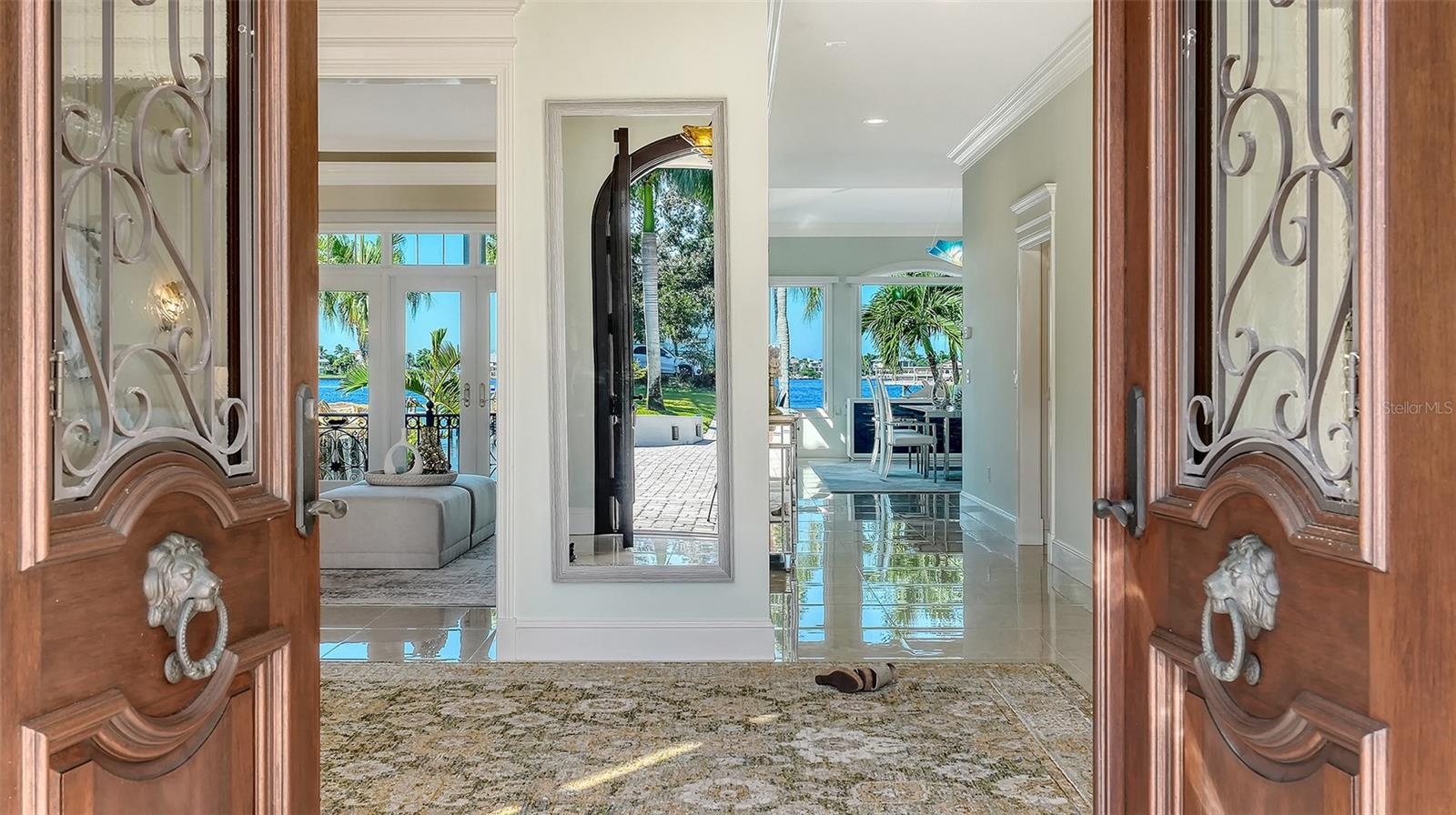 Enter through double custom oak doors