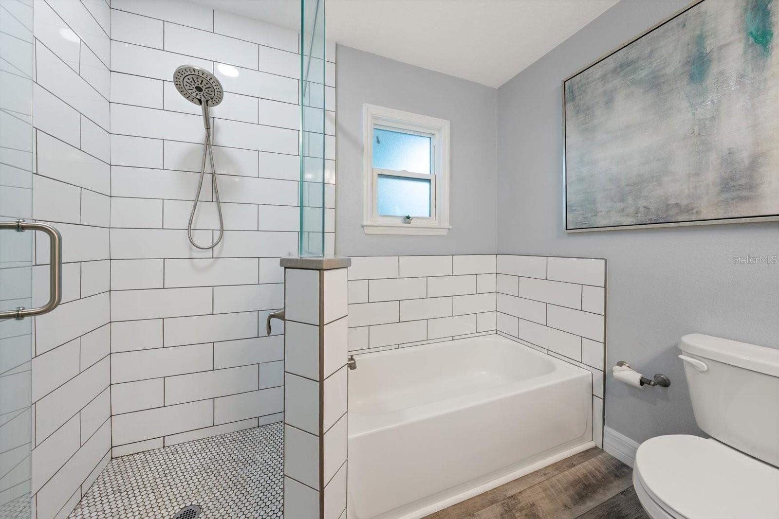 Tub with separate walk-in shower