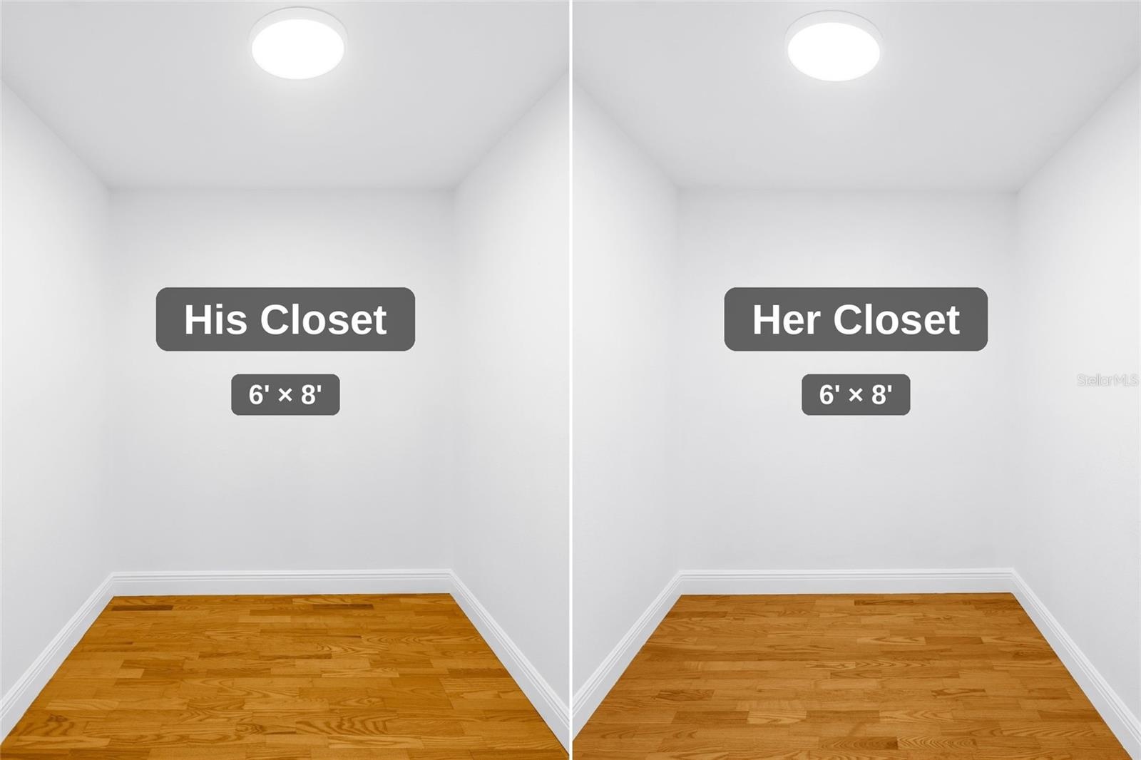 Spacious, clean primary walk-in closet with ample room for custom organization and design to your exact specifications.