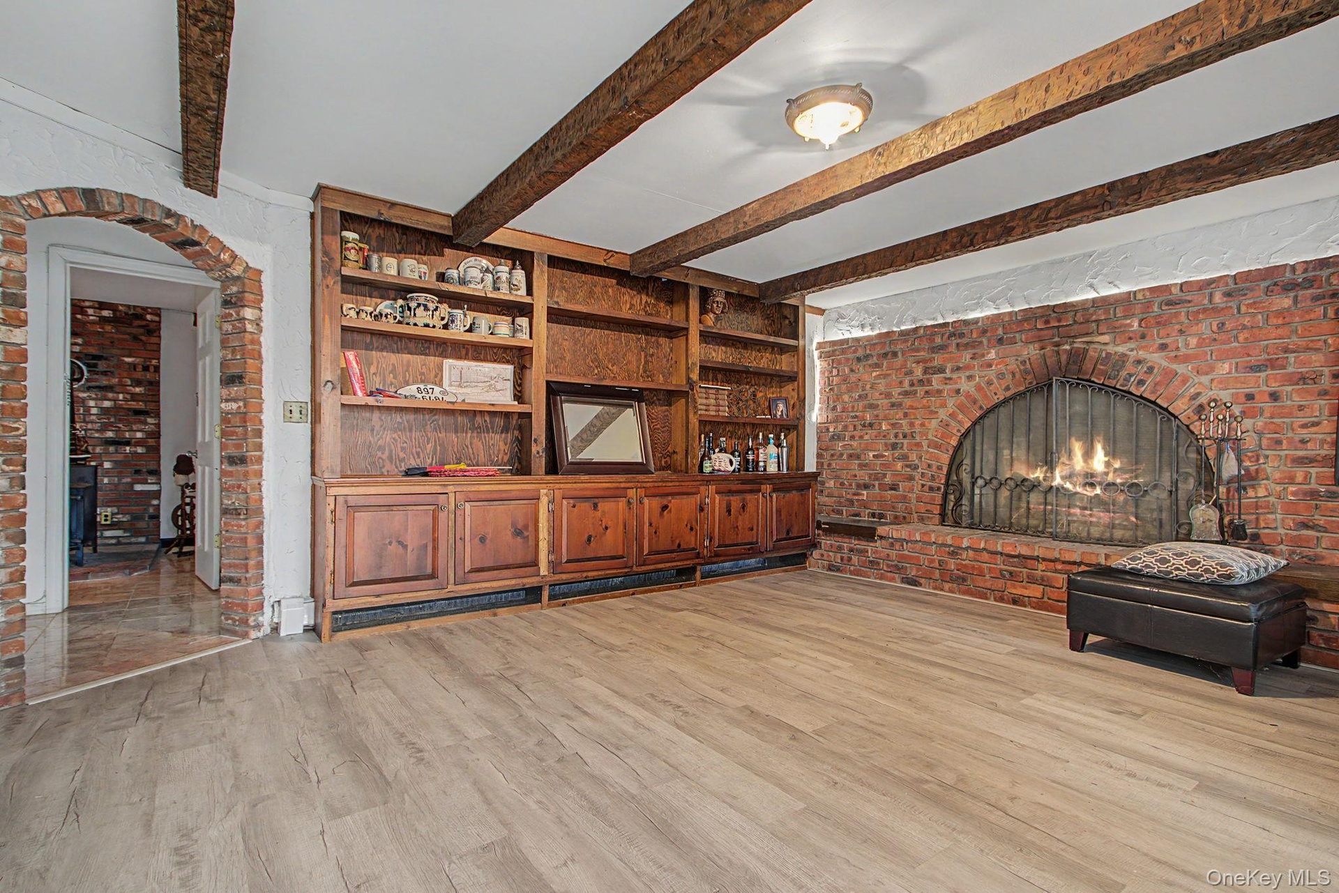 Lower level family room with fireplace
