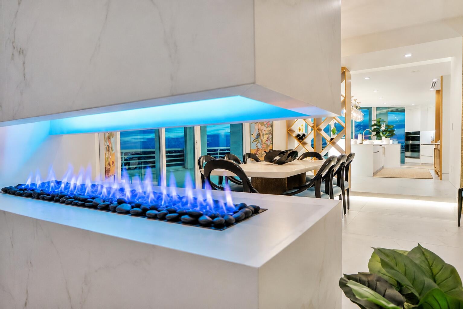A true work of European craftsmanship, this imported Italian porcelain fireplace features an innovative remote-controlled flame system, allowing you t