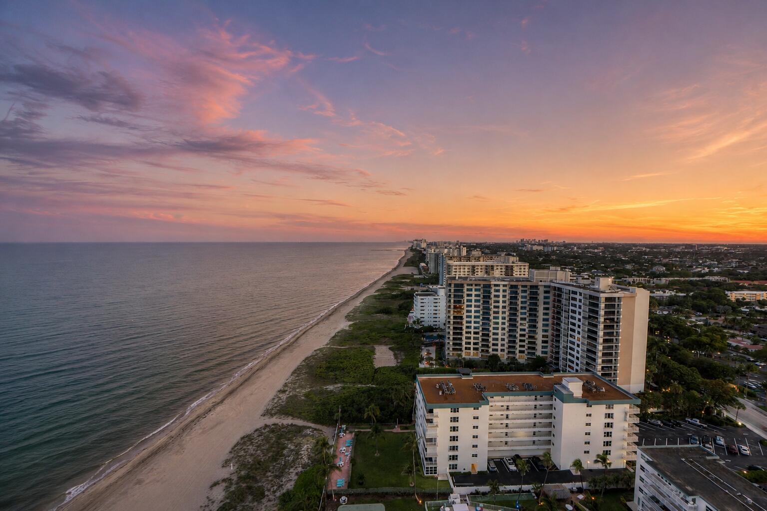 Breathtaking burnt orange sunset views looking all the way down the coast to Miami