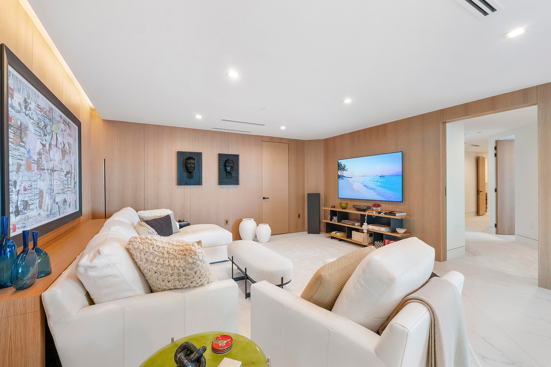 Bespoke Architecture in Every Direction — The beauty of this room is found as much in its architecture as its furnishings. Meticulously crafted white 