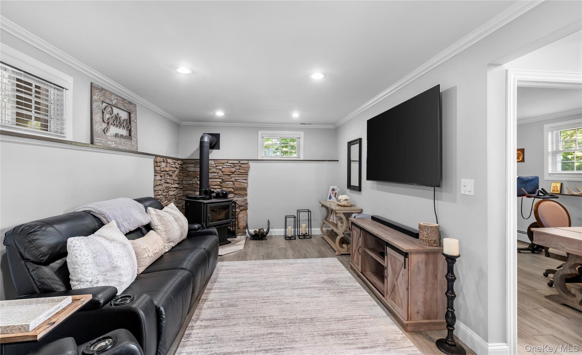 Family room with wood burning stove