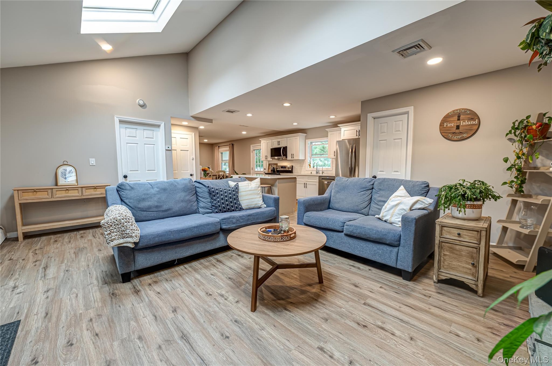 living area into kitchen