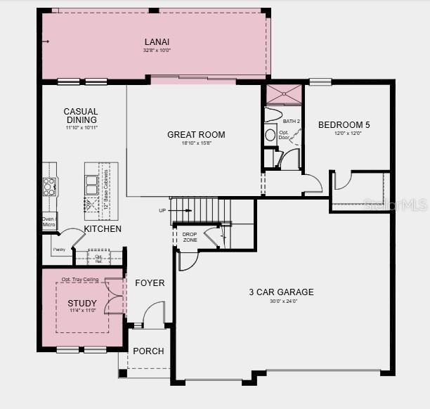 Floor 1 ~ Additional Highlights Include: tray ceilings, pocket sliding glass door to extended covered lanai, study
