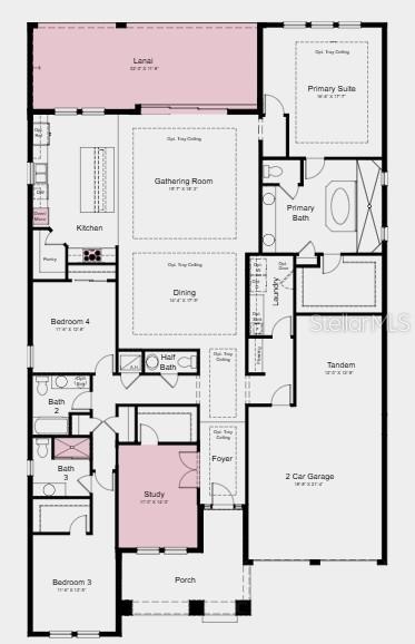 Floor Plan - Additional Highlights include: Pocket sliding glass door at great room, tray ceiling package, whole house 8' interior doors, quartz count